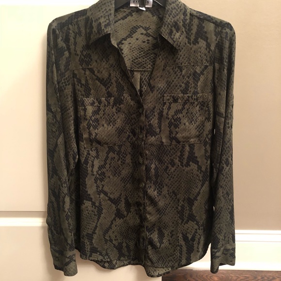 Green snake print roll tab long sleeve Portofino - Picture 1 of 4